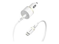 OtterBox - Auton virtasovitin - 18 watti(a) - 3 A - PD 3.0 (24 pin USB-C) - johdossa: Lightning - pilvipölyn valkoinen 78-52697