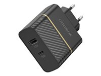 OtterBox Wall Charger - Verkkosovitin - 30 watti(a) - 3 A - PD 3.0 - 2 lähtöliittimet (USB, 24 pin USB-C) - musta hohto - Eurooppa 78-52723