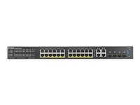 Zyxel GS2220-28HP - Kytkin - Hallinnoitu - 24 x 10/100/1000 (PoE+) + 4 x combo Gigabit SFP - telineeseen asennettava - PoE+ (375 W) GS2220-28HP-EU0101F