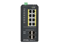 Zyxel RGS200-12P - Kytkin - Hallinnoitu - 8 x 10/100/1000 (PoE+) + 4 x SFP - DIN-kiskoon kiinnitettävä, telineeseen asennettava - PoE+ (240 W) - tasavirta RGS200-12P-ZZ0101F