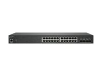 SonicWall Switch SWS14-24 - Kytkin - Hallinnoitu - 24 x 10/100/1000 + 4 x 10 Gigabit SFP+ - telineeseen asennettava - sekä 3 vuoden ympärivuorokautinen tuki 02-SSC-8374