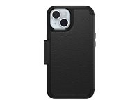 OtterBox Strada Series - Läppäkansi matkapuhelimelle - MagSafe-yhteensopiva - nahka - varjo (musta) malleihin Apple iPhone 15 77-93815