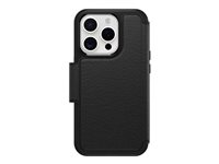 OtterBox Strada Series - Läppäkansi matkapuhelimelle - MagSafe-yhteensopiva - nahka - varjo (musta) malleihin Apple iPhone 15 Pro 77-93812
